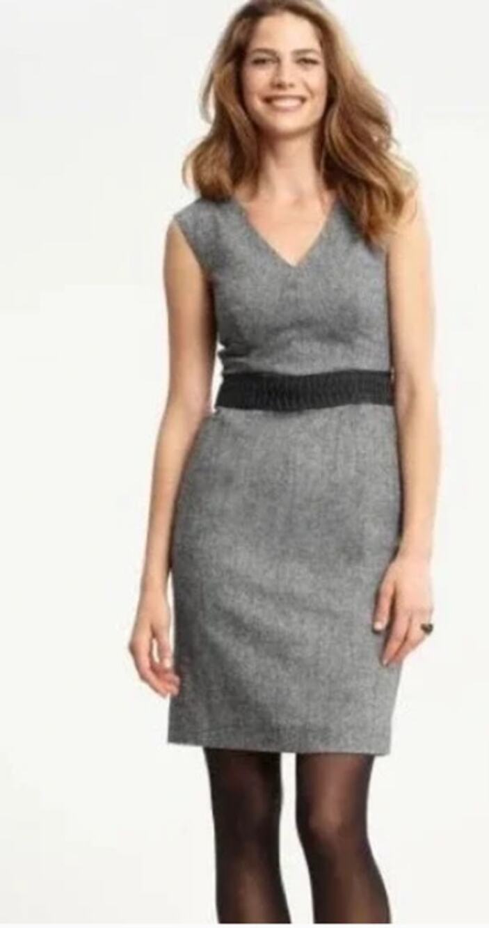 Banana Republic Gray Black White Wool Blend Tweed Pencil Dress, Sz 4